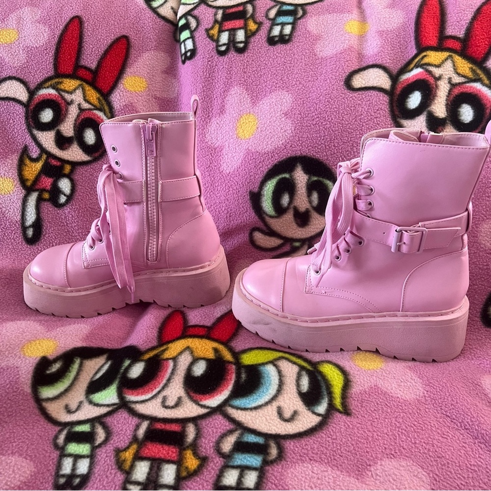 Current Mood pink combat boots - Picture 3 of 8